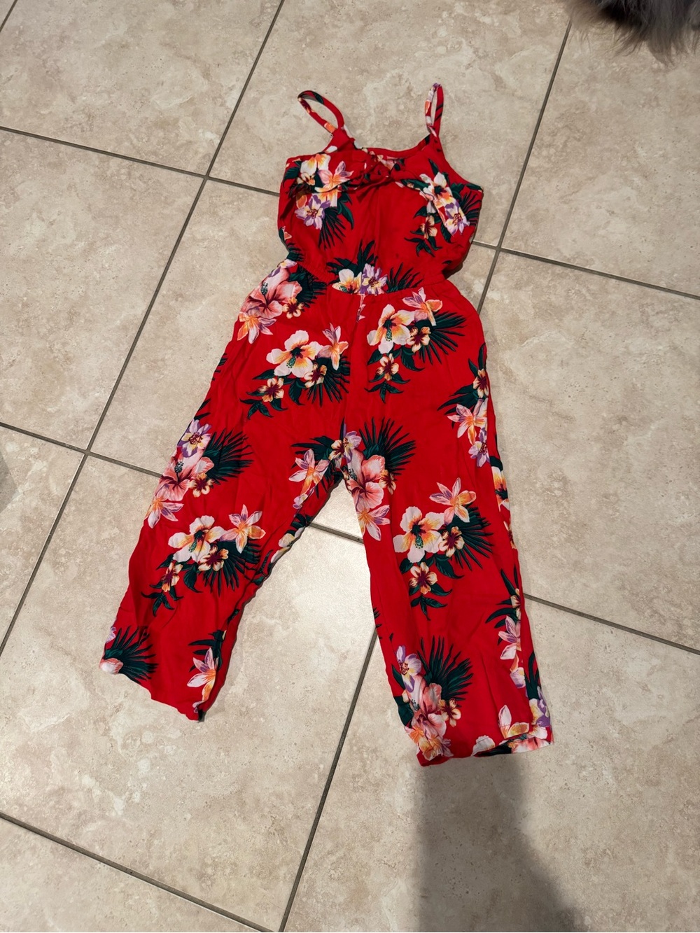 abercrombie kids Red Floral Wide-Leg Jumpsuit with Spaghetti Straps